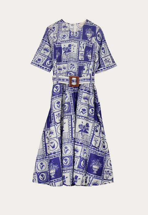 Mona Short Sleeve Dress in Lyon Tile