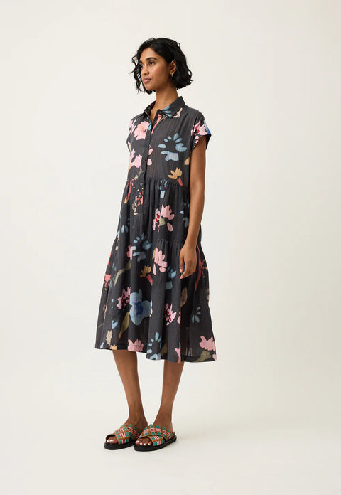 Maja Dress in Watercolour Charcoal