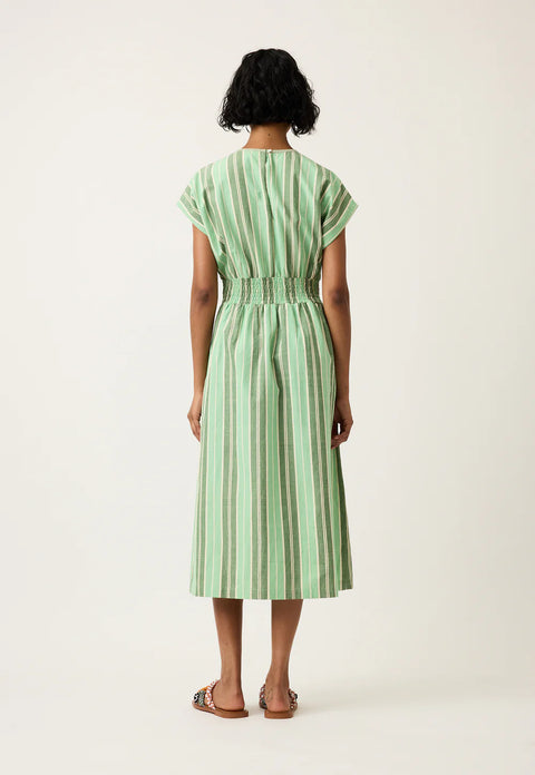 Hana Wrap Dress in Green Stripe