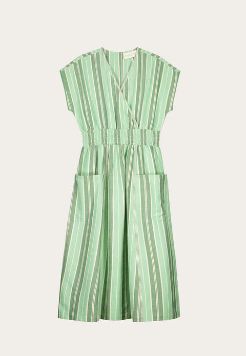 Hana Wrap Dress in Green Stripe