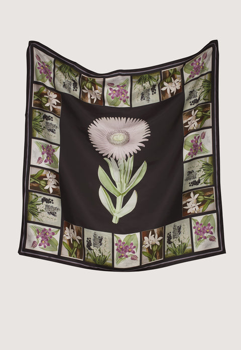 Silk Scarf in Charcoal Archive Floral