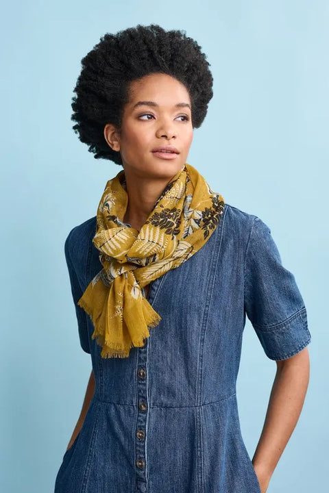 Pretty Printed Scarf in Fern Sprig Dark Dijon