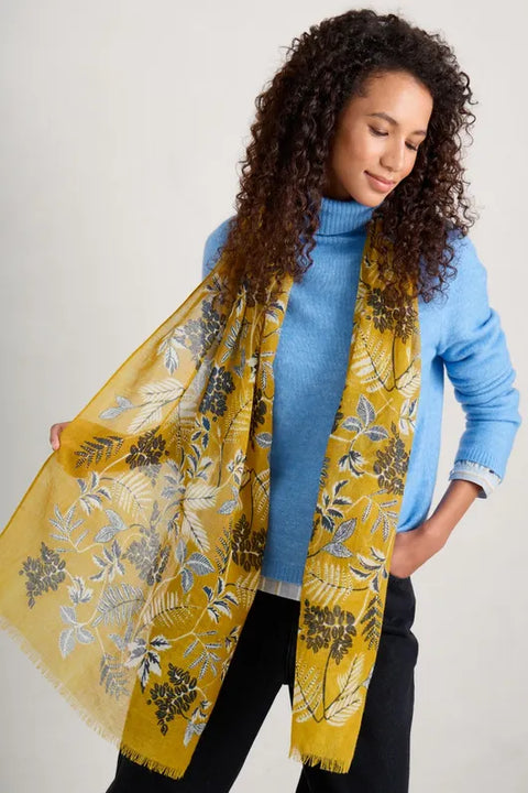 Pretty Printed Scarf in Fern Sprig Dark Dijon