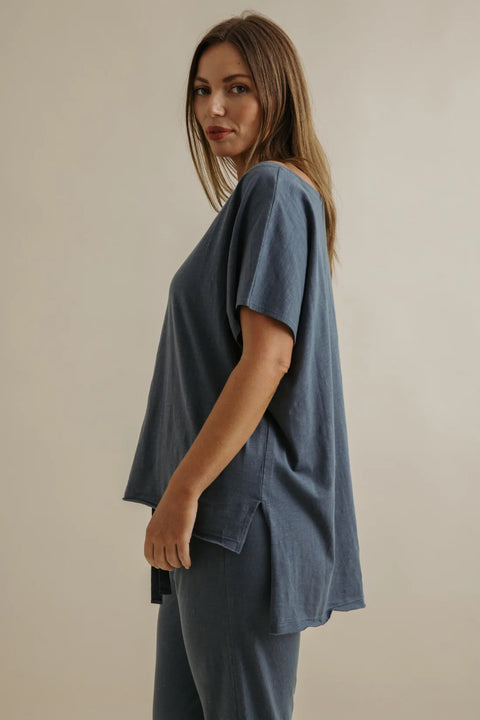 Shoreline Fine Slub Cotton T-Shirt in Pool