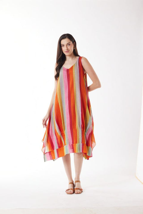 Sleeveless Dress in Multi Stripe
