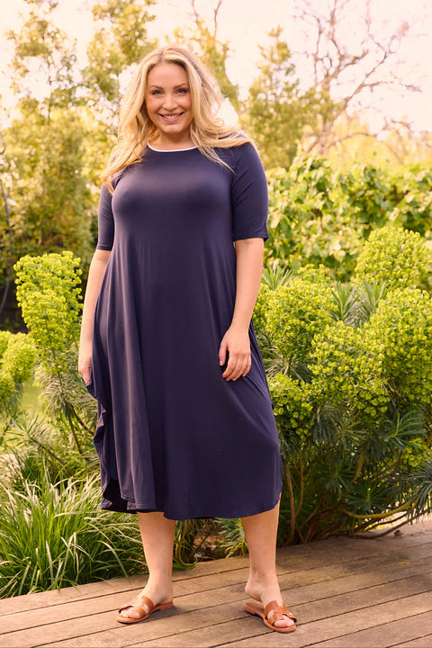 Original Tri Dress in French Navy and White Trim