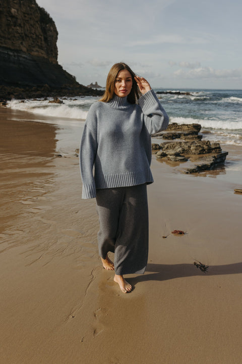 Elevate Mock Neck Pullover in Ocean