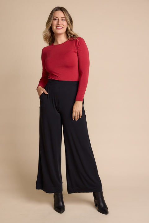 High Neck Long Sleeve in Red Berry