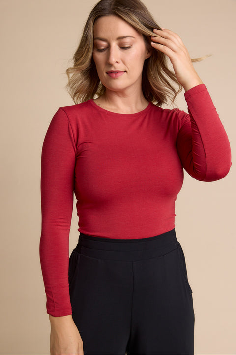 High Neck Long Sleeve in Red Berry