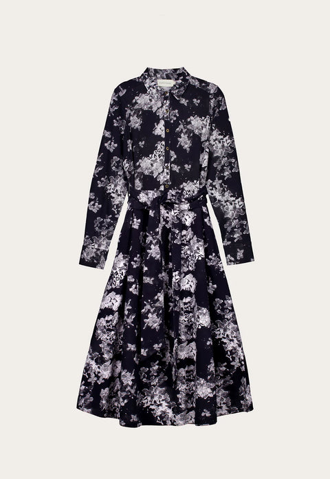 Mera Shirt Dress in Hydrangea Greyscale
