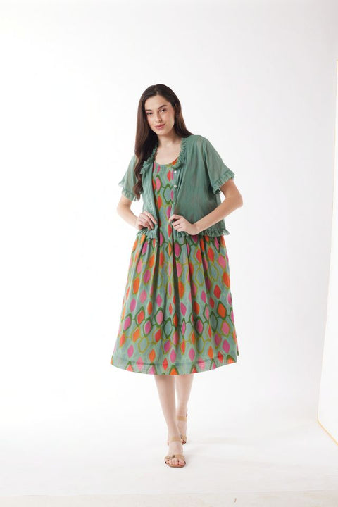 Short Sleeve Ruffle Cardigan in Celdon