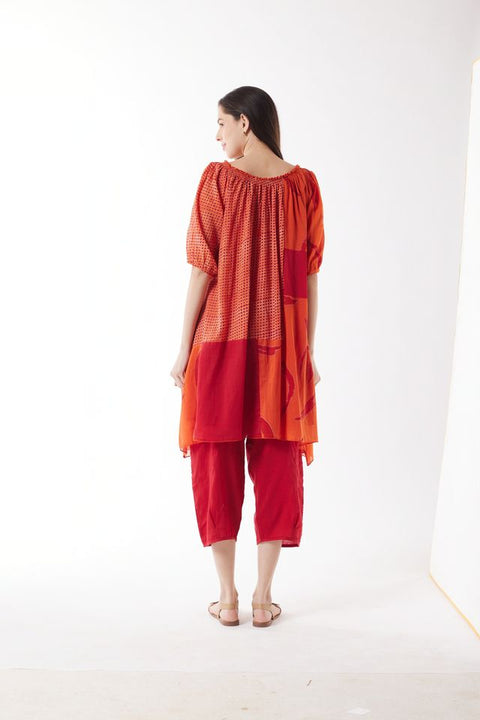 Gathered Tunic Top in Check Brush Strokes