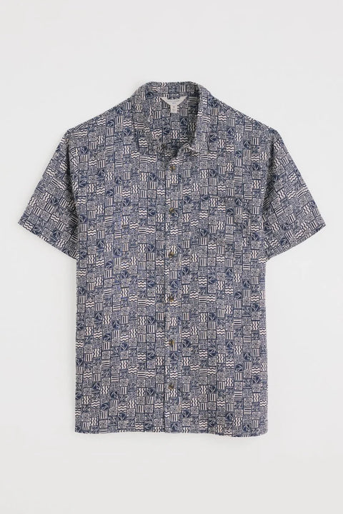 Men's Blue Heron SS Shirt in Marine Patchwork Maritime