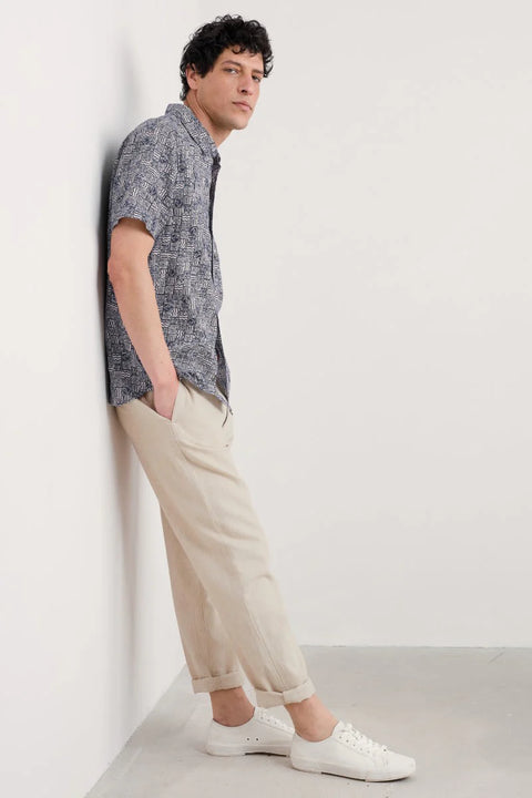 Men's Blue Heron SS Shirt in Marine Patchwork Maritime