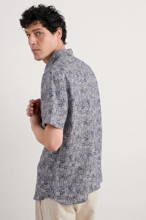Men's Blue Heron SS Shirt in Marine Patchwork Maritime