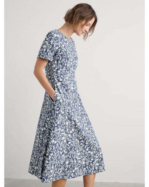 Fox Path Dress in Shadow Blossom Indigo