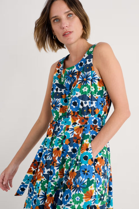 Belle Dress in Screenprint Floral Chalk