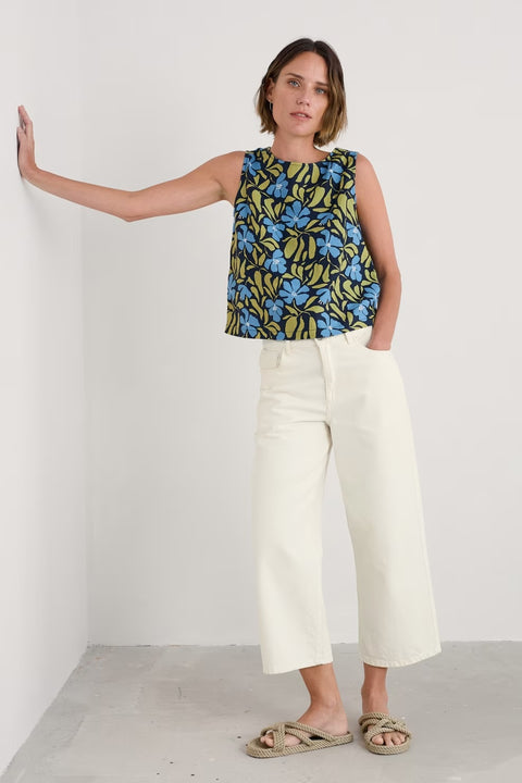 Colour Study Top in Leafy Floral Maritime
