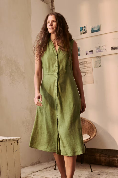 Sleeveless Carved Wood Dress in Dark Citron