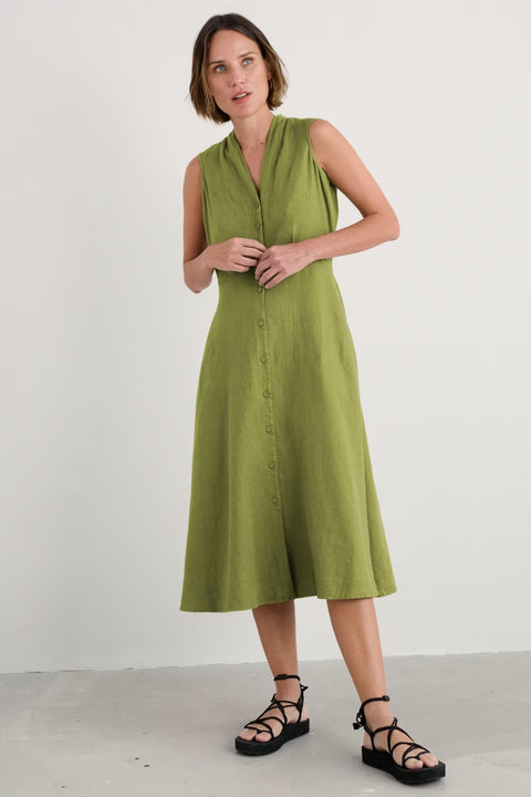 Sleeveless Carved Wood Dress in Dark Citron