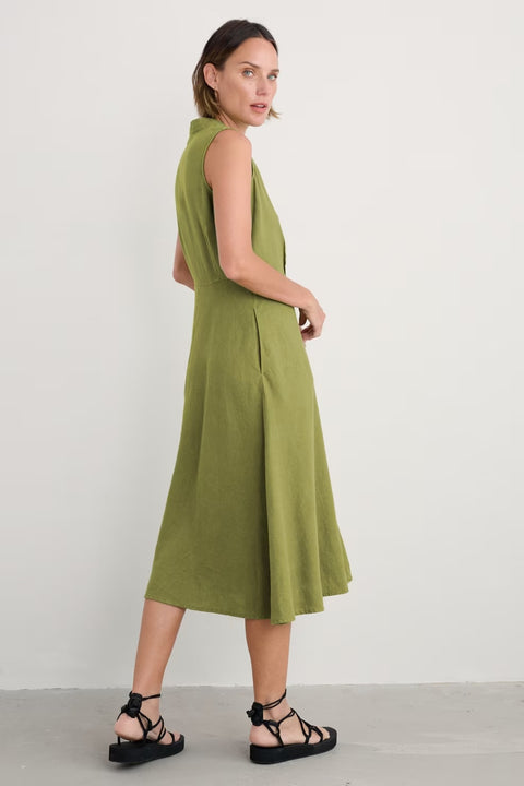 Sleeveless Carved Wood Dress in Dark Citron