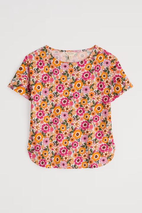 Bryher View T-Shirt in Retro Daisies Chalk
