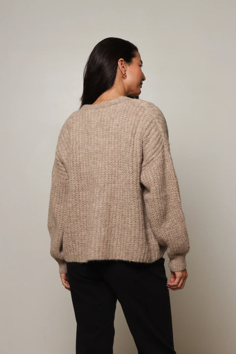 V-Neck Cardigan in Fawn
