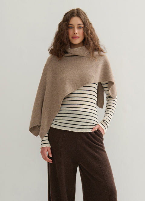 Asymmetric Cowl Neck Poncho in Shitake Raw