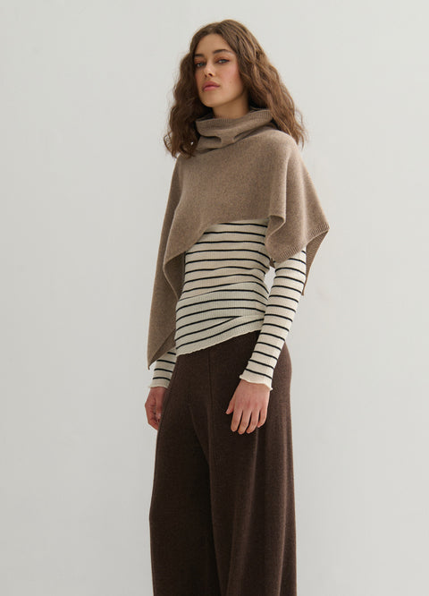 Asymmetric Cowl Neck Poncho in Shitake Raw