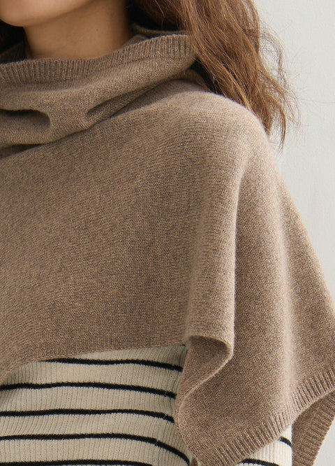 Asymmetric Cowl Neck Poncho in Shitake Raw