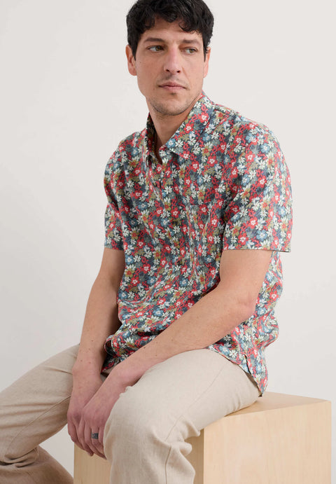 Men's Blue Heron SS Shirt in Seashore Floral Lead
