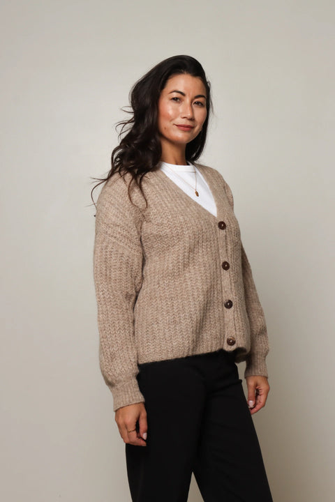 V-Neck Cardigan in Fawn