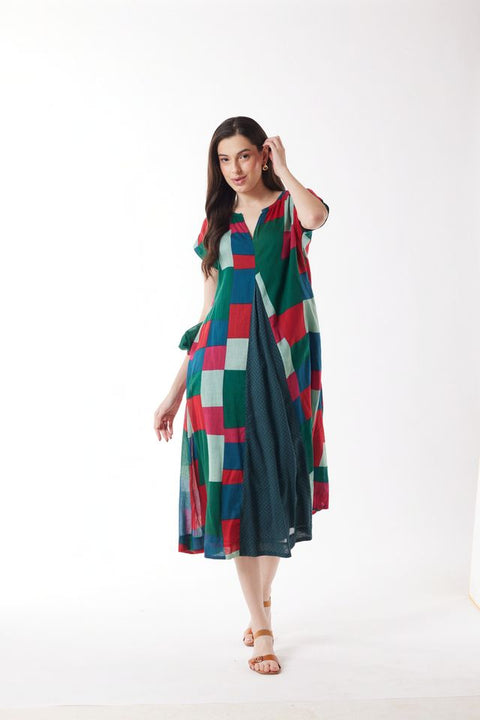 Short Sleeve Dress in Teal Multi