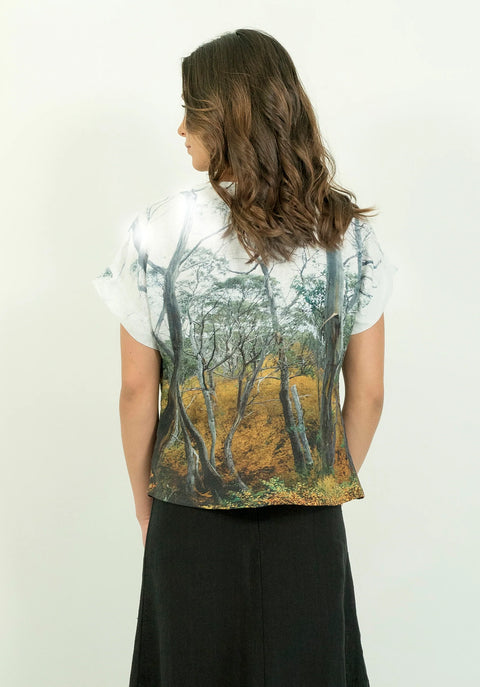 Crimped Linen T-Shirt Fagus Forest