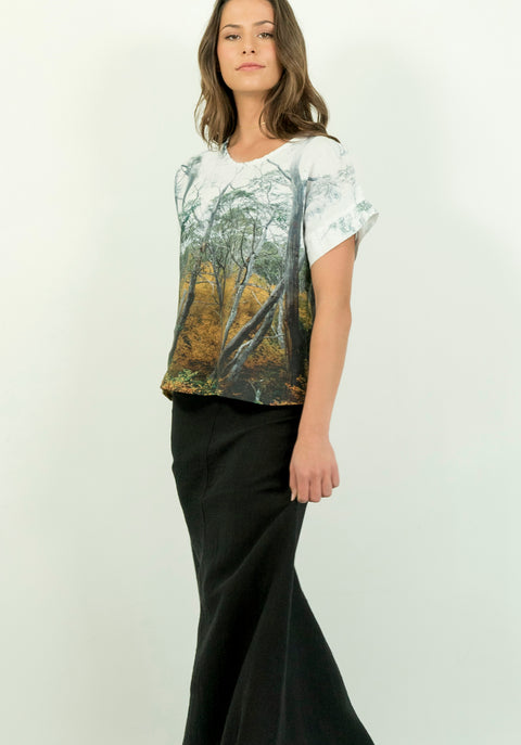 Crimped Linen T-Shirt Fagus Forest