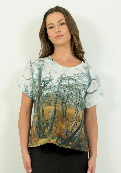 Crimped Linen T-Shirt Fagus Forest