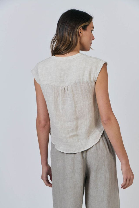 Split V-Neck Cap Sleeve Top in Soybean