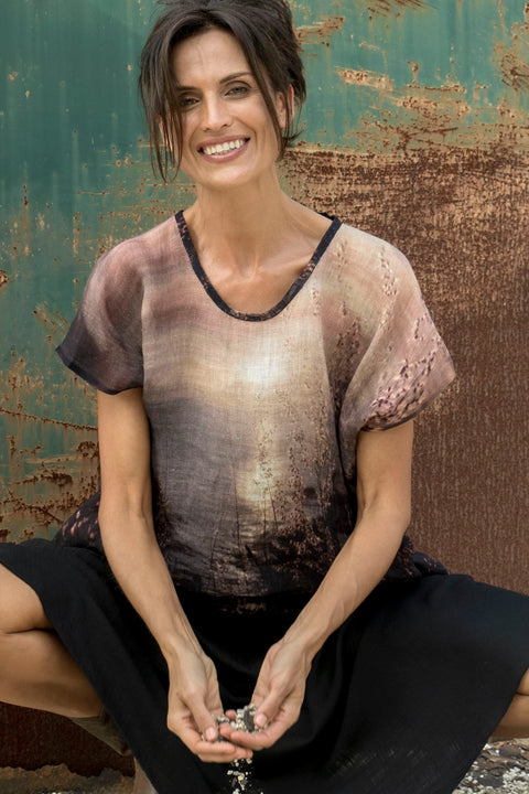 Handwoven Linen Top - One Size - Golden Sunset