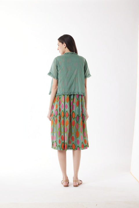 Short Sleeve Ruffle Cardigan in Celdon