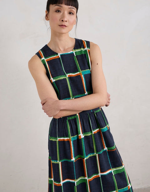 Brouse Dress in Window Panes Maritime