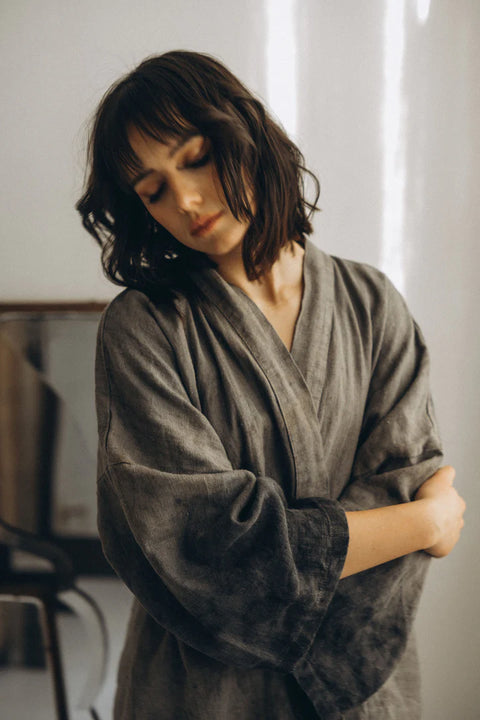 Sabina Linen Kimono in Cool Tones - One Size