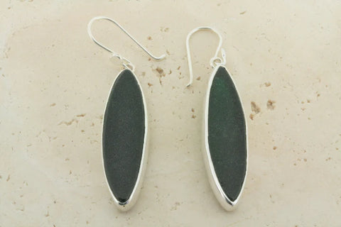 Dark Green Spear Seaglass Earrings