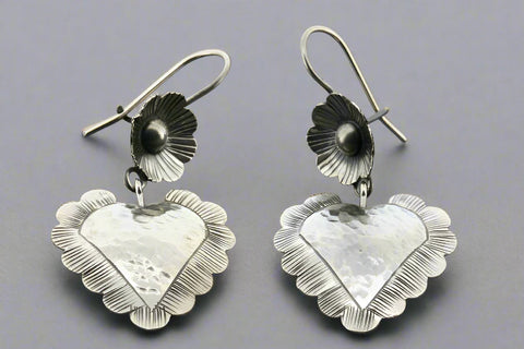 Sacred Heart Silver Bead Earrings