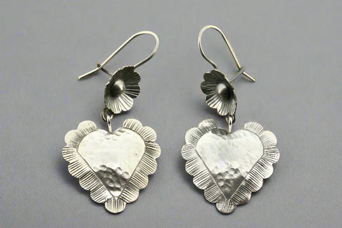 Sacred Heart Silver Bead Earrings