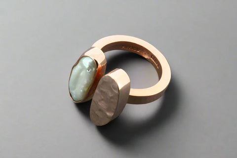 Pearl & Hammered Copper Ring