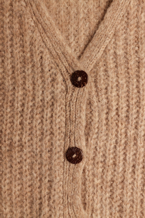 V-Neck Cardigan in Fawn