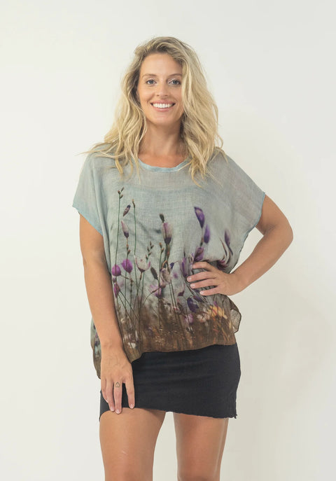 Handwoven Linen Top - One Size - Seaside Meadow