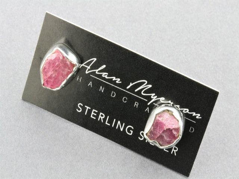 Silver Druzy Stud with Ruby
