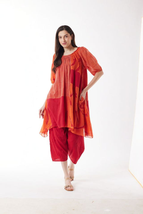 Gathered Tunic Top in Check Brush Strokes