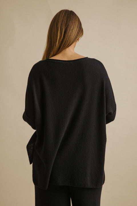 Winter Retreat Merino Cotton Pullover in Noir